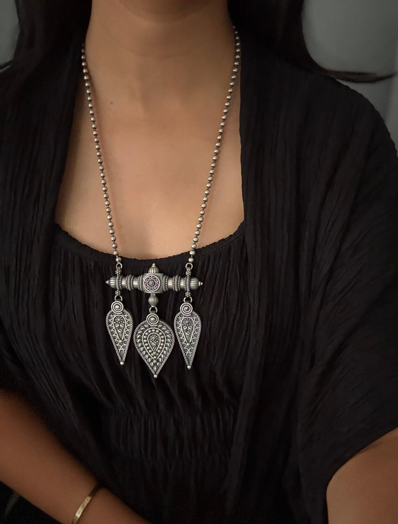 Silver Brass Drop Necklace - Image 3