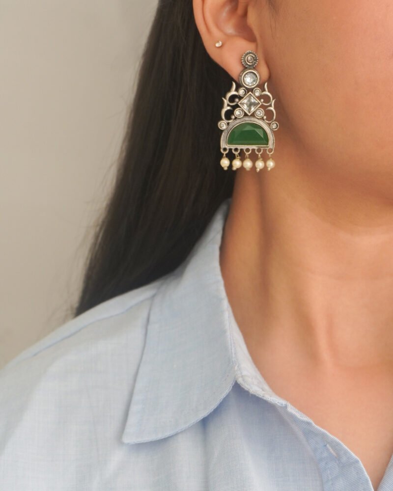 Alternative view of Brass Jade Earrings